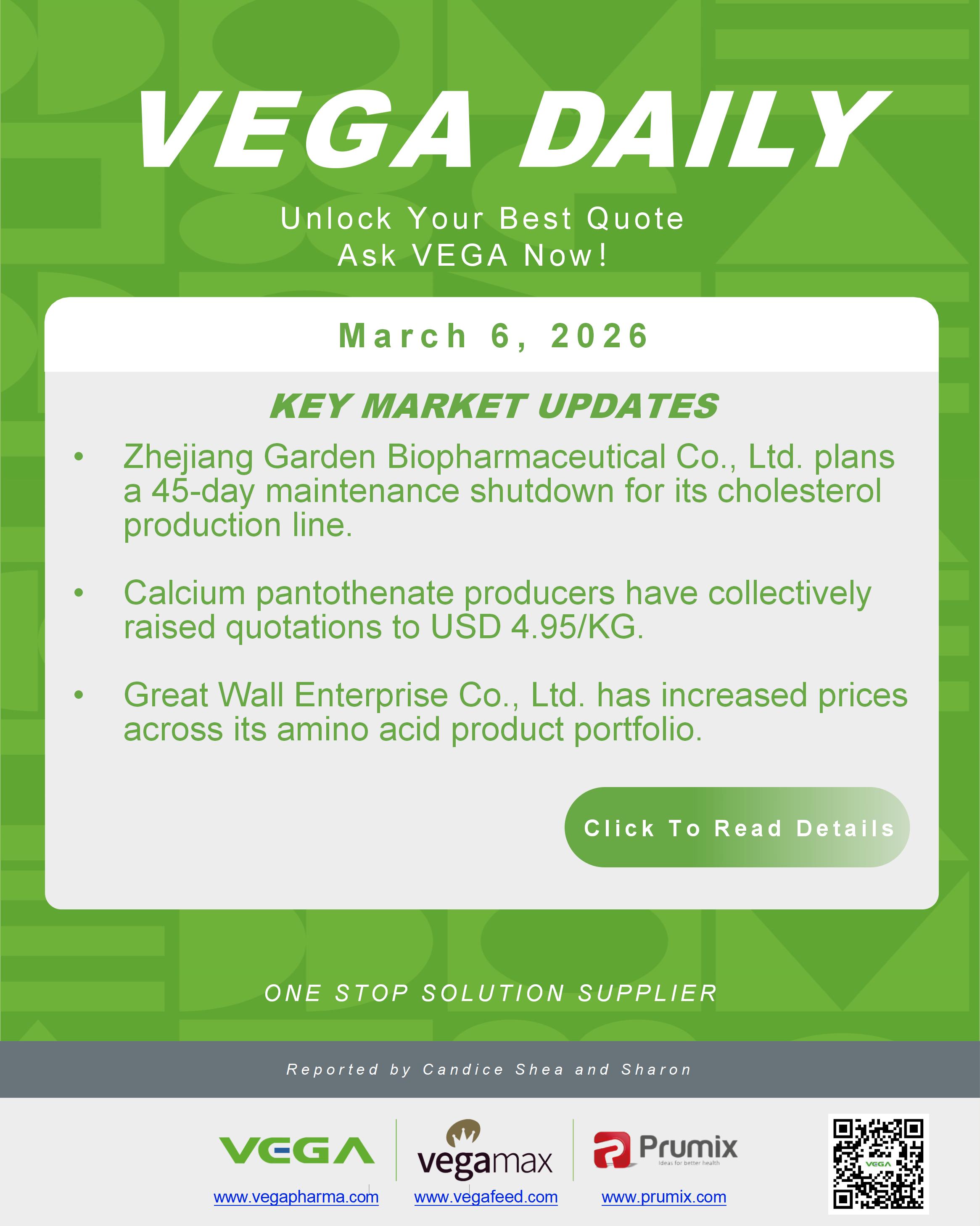 VEGA Daily Dated on March 6th 2026 Vitamin Amino Acid APl Food Additives.jpg